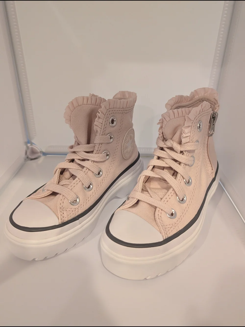 Light Pink Ruffle-Trim High‎ Top Sneakers